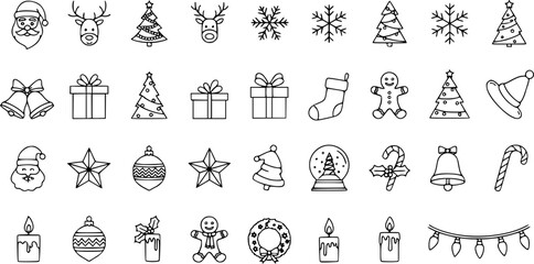 Set Of Linear Christmas Line Icon Icons Collection Isolated Silhouette Solid Icons 