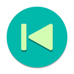 A simple, modern Skip Backward icon featuring a light mint-green symbol with a subtle 3D effect, centered within a solid teal or turquoise circle
