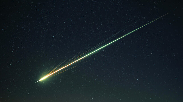 Green fireball meteor above night trees. Comet Lemmon. C/2025 A6.