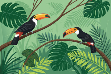 Toucans Tropical Branches Bold Wildlif Creative Visual Suitable for Design