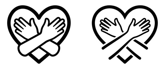 Obraz premium Vector art of heart shape with hands embracing each other, symbolizing love and support