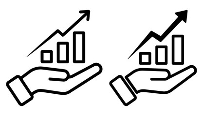 Vector art of line art illustration of a hand holding a bar graph with an upward arrow