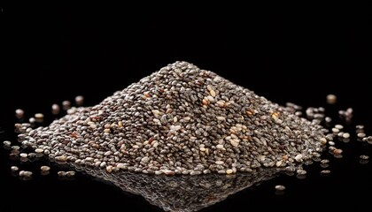 A Small Pile Of Chia Seeds Centered On A Black Background In A Simple Still Life Photograph On Transparent Background