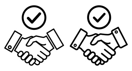 Vector art of two pairs of hands shaking with check marks above them, symbolizing agreement and success