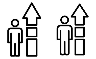 Vector art of two stick figures with arrows, representing growth, progress, and upward movement