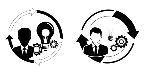 Vector art of business process and idea generation, innovation and teamwork for success