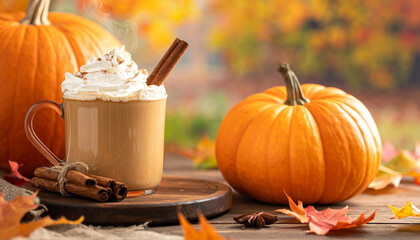 Hot Pumpkin Spice Latte in a Cozy Autumn Scene