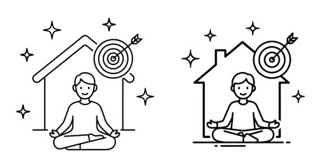 Vector art of person meditating at home with a target in the background focus and concentration