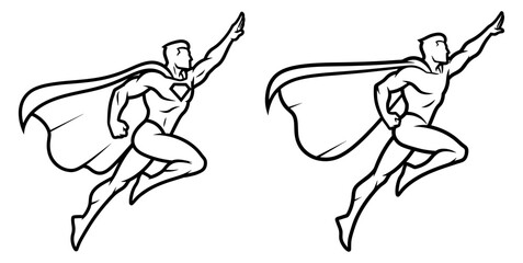 Vector art of superhero in flight strong and powerful character with cape and costume