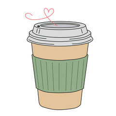 Cute flat style illustration of a coffee cup to go with green sleeve, perfect for cafe, drink, breakfast, and lifestyle designs.