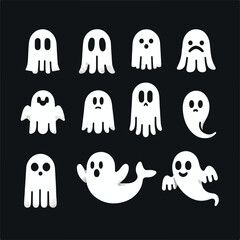 Vector set of simple ghost images on a black background