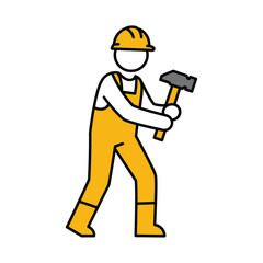 Construction worker icon holding a hammer simple flat vector illustration for construction and renovation projects isolated on white background