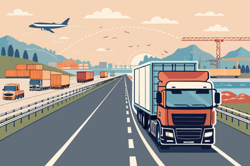 Obraz premium Truck Highway Bold Cargo Transport Bac High-Quality Stock Image Perfect for Editorial Content