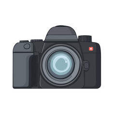 2D flat vector illustration of a DSLR Camera in icon style, isolated on white background
