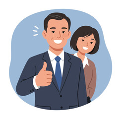 Fototapeta premium Man giving thumbs up, woman behind him smiling