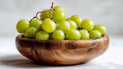 Fresh green grapes overflowing from a rustic wooden bowl, healthy eating concept, still life photography