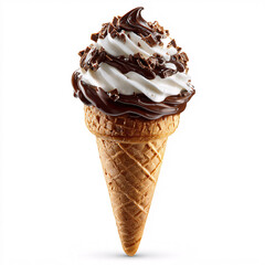 Delicious chocolate and vanilla soft serve ice cream in a waffle cone, sweet treat