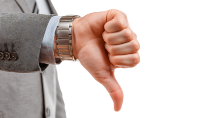 Man giving thumbs down gesture isolated on transparent background