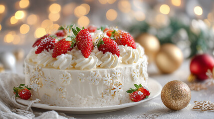彩る苺と生クリームのクリスマスケーキ