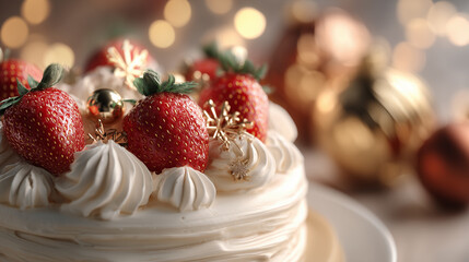 彩る苺と生クリームのクリスマスケーキ