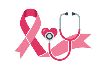 Breast cancer awareness ribbon design featuring a stethoscope and heart symbol