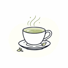 Obraz premium Hand-drawn illustration of a steaming hot cup of green tea, a simple and elegant symbol for relaxation and a healthy beverage
