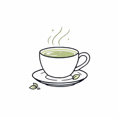 Obraz premium Steaming Green Tea in a Delicate White Cup and Saucer with Fresh Mint Leaves