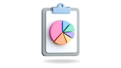 Clipboard with colorful pie chart isolated on white background