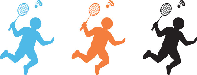Set of Male Badminton Player Silhouettes in Various Action Poses Vector Illustration