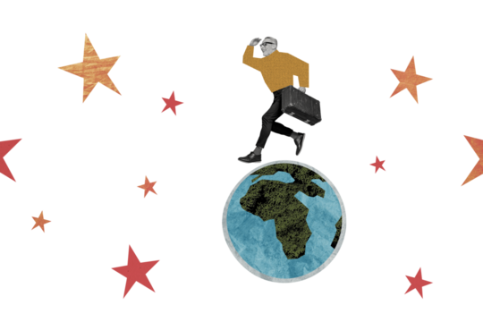 Composite collage picture image of senior man run planet earth have fun travel business vacation bizarre unusual fantasy billboard comics