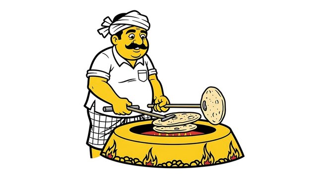 Skilled artisan expertly cooks traditional flatbread on a hot tandoor oven, capturing the essence of authentic culinary preparation with vibrant, energetic flair for food blogs and cultural showcases.