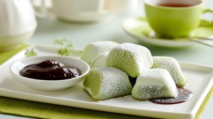 matcha and chocolate mochi dish