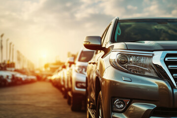 Fototapeta premium Cars outside at sunset