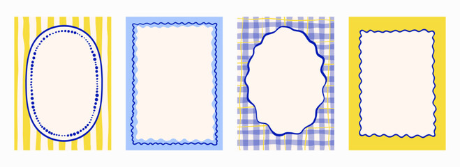 Vintage doodle hand drawn whimsical frames. Party invitation, poster, card. Retro vector illustration for menu, border in minimal design.