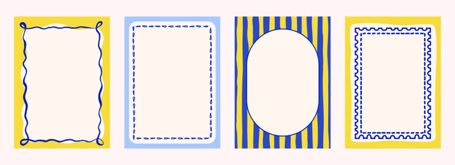 Vintage doodle hand drawn whimsical frames. Party invitation, poster, card. Retro vector illustration for menu, border in minimal design.