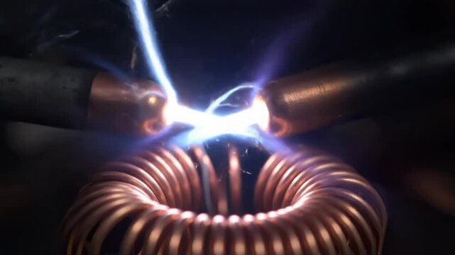 Powerful Electrical Discharge Sparking Over Copper Coil Experiment