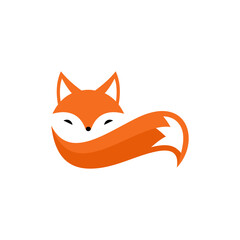 Stylized orange fox illustration with a curled tail, featuring a minimalist design on a white background.