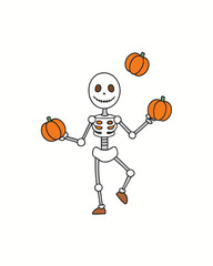 Skeleton Juggler With Pumpkins Illustration On White Background
