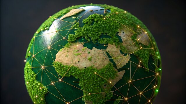 Digital earth globe with global network connections
 - Powered by Adobe