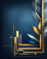 Abstract geometric design with gold and blue elements on dark background  