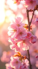 Obraz premium Pink cherry blossoms in golden sunlight