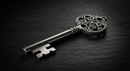 Antique key on dark textured background