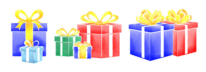 Watercolor colorful gift boxes illustration set