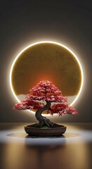 Beautiful Bonsai Tree Under Neon Light.
