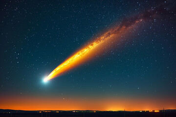 ephemeral enchantment of a celestial comet gracefully gliding through nocturnal heavens, bestowing a luminous path in its transient voyage 