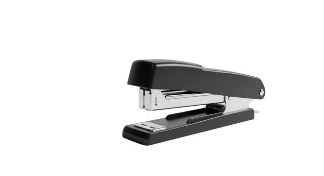 Black stapler, isolated on a transparent background.