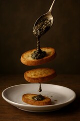 Floating Crostini with Drizzled Olive Tapenade