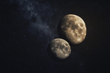 Three full moons shining brightly in a starry night sky