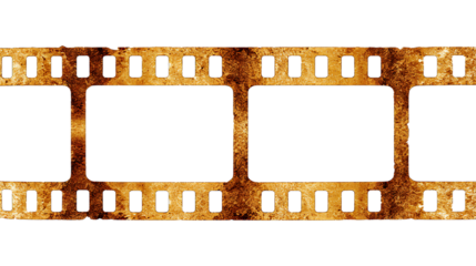 Vintage film strip with perforations isolated on transparent background