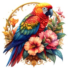 Fototapeta premium Majestic tropical parrot and floral composition high resolution picture